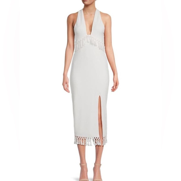 Saylor Astor Fringe Midi Dress in White Medium NWT - Picture 2 of 11